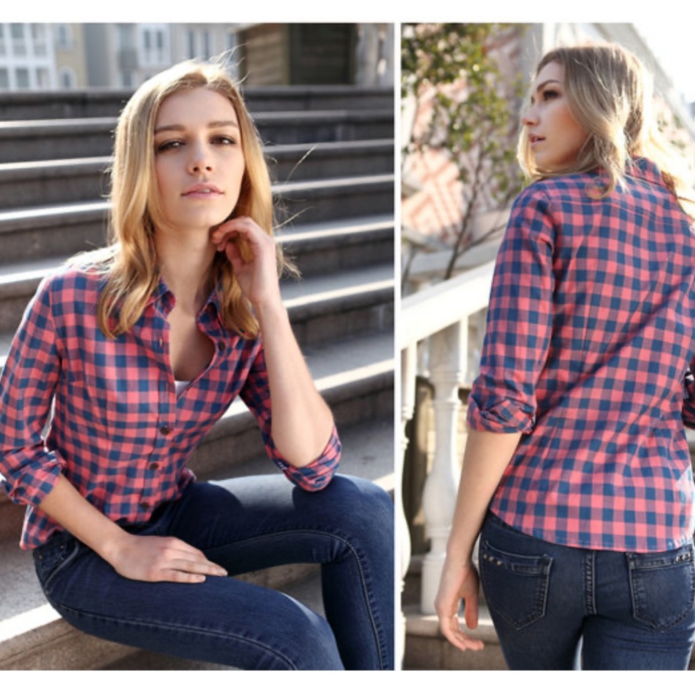 J. Crew Buffalo Plaid Flannel Half Button Down Shirt Pullover Slim Fit